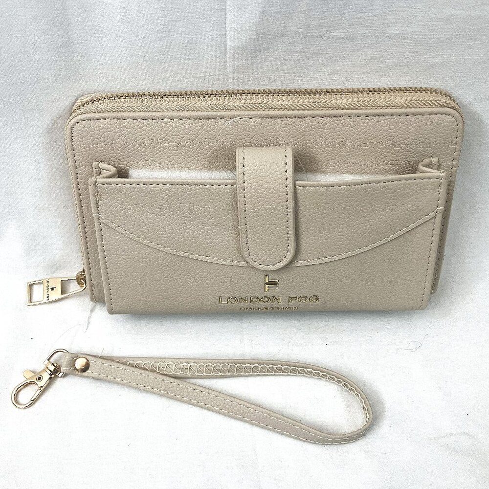 Cream Colored London Fog Collection Women's Carlisle Zip Around Wristlet Wallet